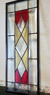 Amber-Red Beveled Stained Glass Window Panel, 4 Avail? 19 1/2 X 7 1/2