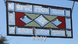 Amber-Red Beveled Stained Glass Window Panel, 4 Avail? 19 1/2 X 7 1/2