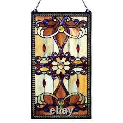 Amber Tiffany Style Stained Glass 26-in Window Panel Suncatcher Victorian Theme