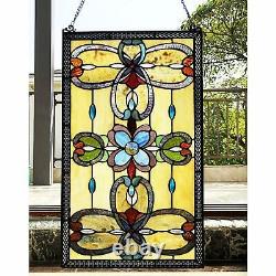 Amber Tiffany Style Stained Glass Window Panel Suncatcher Victorian Theme 26x15