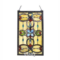 Amber Tiffany Style Stained Glass Window Panel Suncatcher Victorian Theme 26x15