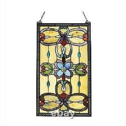 Amber Tiffany Style Stained Glass Window Panel Suncatcher Victorian Theme 26x15