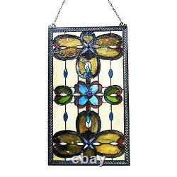 Amber Tiffany Style Stained Glass Window Panel Suncatcher Victorian Theme 26x15