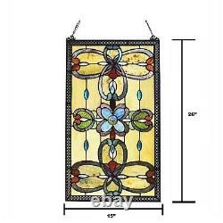 Amber Tiffany Style Stained Glass Window Panel Suncatcher Victorian Theme 26x15