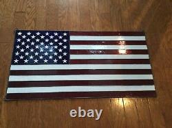 American Flag Art Glass Hanging Panel Suncatcher 34 3/8 X 18 Tiffany Style