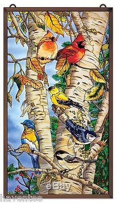 Amia Stained Glass 13 X 23 Suncatcher Songbirds Favorites On Tree Panel #9749