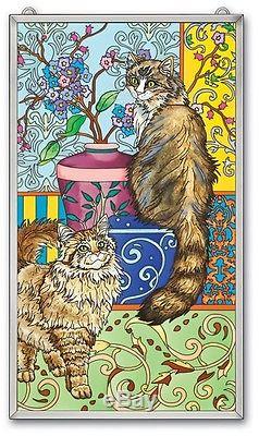 Amia Stained Glass 13 X 23 Suncatcher Tapestry Cats Window Panel #41185