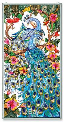 Amia Stained Glass 20 X 40 Peacock Window Panel 9711