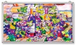 Amia Stained Glass Wine And Cheese 13 X 23 Suncatcher Panel #9778