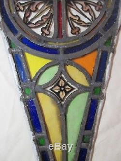 Antique 1800's handmade stained leaded glass teardrop church window panel #6