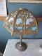 Antique 1920's Miller Lamp Co. 6-Panel Curved Slag Stained Glass Lamp