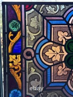 Antique 19th Century Leaded Hand Painted & Fired Stained Glass Window 29x28.75