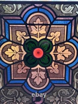 Antique 19th Century Leaded Hand Painted & Fired Stained Glass Window 29x28.75