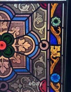 Antique 19th Century Leaded Hand Painted & Fired Stained Glass Window 29x28.75