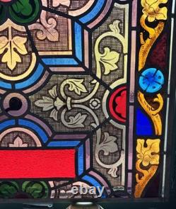 Antique 19th Century Leaded Hand Painted & Fired Stained Glass Window 29x28.75