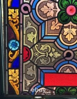 Antique 19th Century Leaded Hand Painted & Fired Stained Glass Window 29x28.75