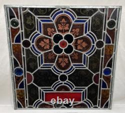 Antique 19th Century Leaded Hand Painted & Fired Stained Glass Window 29x28.75