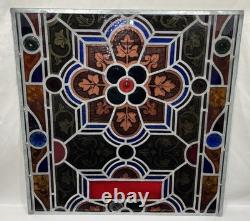 Antique 19th Century Leaded Hand Painted & Fired Stained Glass Window 29x28.75