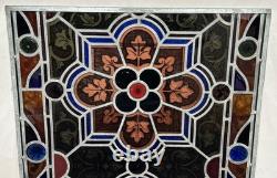 Antique 19th Century Leaded Hand Painted & Fired Stained Glass Window 29x28.75