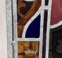 Antique 19th Century Leaded Hand Painted & Fired Stained Glass Window 29x28.75
