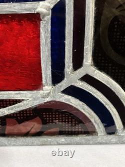 Antique 19th Century Leaded Hand Painted & Fired Stained Glass Window 29x28.75