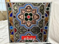 Antique 19th Century Leaded Hand Painted & Fired Stained Glass Window 29x28.75