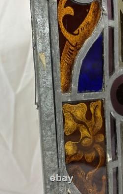 Antique 19th Century Leaded Hand Painted & Fired Stained Glass Window 29x28.75