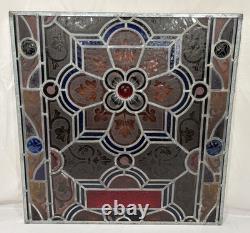 Antique 19th Century Leaded Hand Painted & Fired Stained Glass Window 29x28.75