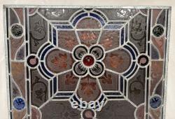 Antique 19th Century Leaded Hand Painted & Fired Stained Glass Window 29x28.75