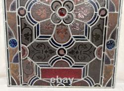 Antique 19th Century Leaded Hand Painted & Fired Stained Glass Window 29x28.75