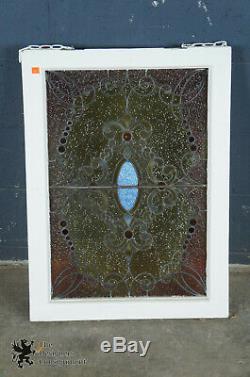 Antique 19th Century Reclaimed Stained Glass Window Panel Cincinnati Ohio Fleur
