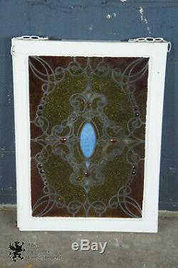 Antique 19th Century Reclaimed Stained Glass Window Panel Cincinnati Ohio Fleur