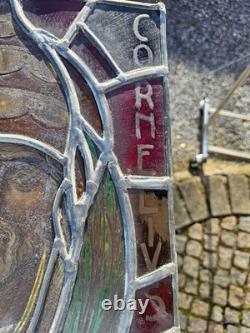 Antique 19thc stained glass window religion panel plaue saint Cornelius rare