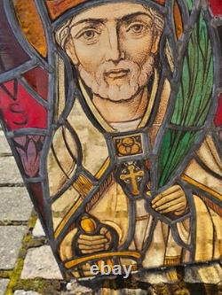 Antique 19thc stained glass window religion panel plaue saint Cornelius rare