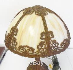 Antique 6 Panel Caramel Slag Stained Glass Table Lamp Free Shipping