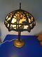 Antique 6 Paneled Stained Glass Table Center Lamp