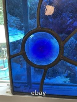Antique Abstract 20x12 Leaded Wavy Glass Window Panel W Large Rondels #2