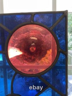 Antique Abstract 20x12 Leaded Wavy Glass Window Panel W Large Rondels #2