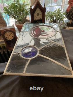 Antique Abstract 20x12 Leaded Wavy Glass Window Panel W Large Rondels #2