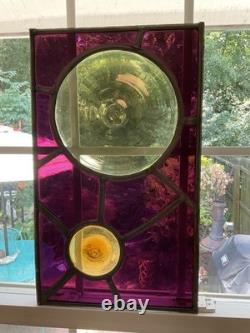 Antique Abstract 20x12 Leaded Wavy Glass Window Panel W Large Rondels #4