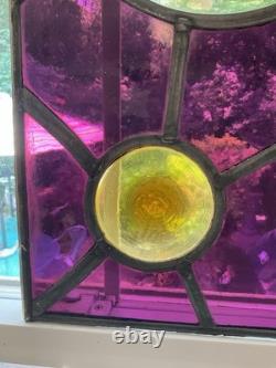 Antique Abstract 20x12 Leaded Wavy Glass Window Panel W Large Rondels #4