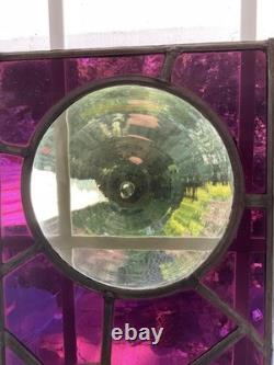 Antique Abstract 20x12 Leaded Wavy Glass Window Panel W Large Rondels #4