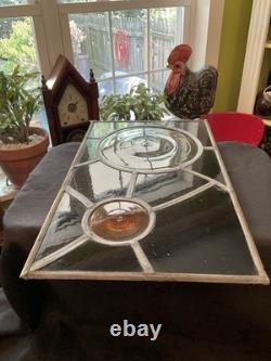 Antique Abstract 20x12 Leaded Wavy Glass Window Panel W Large Rondels #4