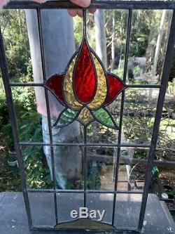 Antique Architectural Signed Lead Light Stained Glass Window Door Panel