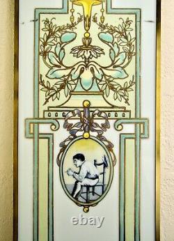 Antique Art Nouveau French Belgian Hand Painted Stained Glass Window Wall Panel