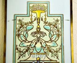 Antique Art Nouveau French Belgian Hand Painted Stained Glass Window Wall Panel