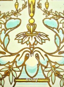 Antique Art Nouveau French Belgian Hand Painted Stained Glass Window Wall Panel