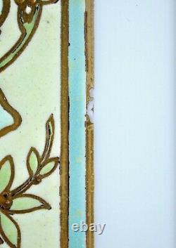 Antique Art Nouveau French Belgian Hand Painted Stained Glass Window Wall Panel