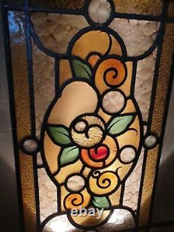 Antique Art Nouveau Reclaimed Stained Glass Window Panel