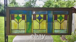 Antique Arts & Crafts/Mission Stained Leaded Glass Transom Window 44 x 19.5